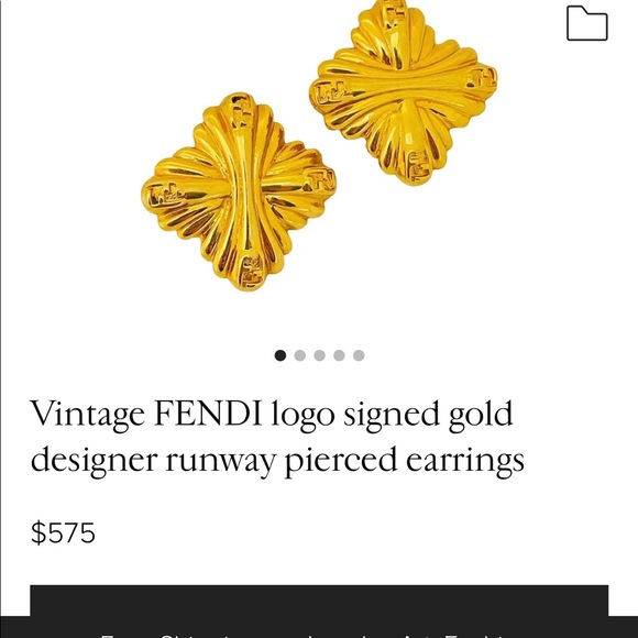 ✖️SOLD✖️ VINTAGE FENDI LOGO SIGNED GOLD DESIGNER RUNWAY CLIP-ON EARRINGS - Picture 5 of 6